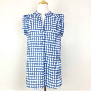 Antilia Femme Blue & White Diamond Pattern Blouse, L